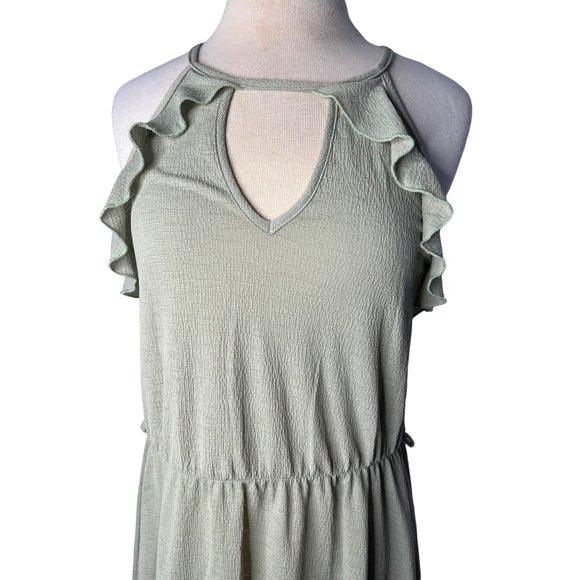 January 7 Maxi Dress Large Green Sleeveless A Style Eyelet Hi-Lo Hem - Picture 7 of 13